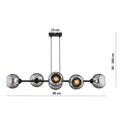 Brilagi - Κρεμαστό φωτιστικό με καλώδιο DIOR 6xE27/60W/230V μαύρο/καπνιστό γκρι