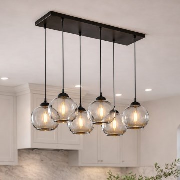 Brilagi - Κρεμαστό φωτιστικό με καλώδιο DIOR 6xE27/60W/230V μαύρο/καπνιστό γκρι