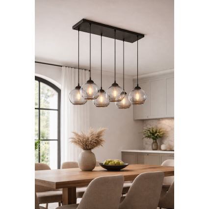 Brilagi - Κρεμαστό φωτιστικό με καλώδιο DIOR 6xE27/60W/230V μαύρο/καπνιστό γκρι