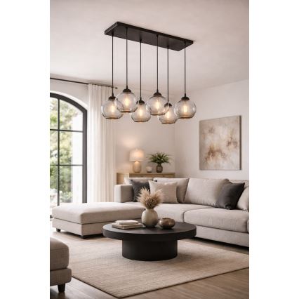 Brilagi - Κρεμαστό φωτιστικό με καλώδιο DIOR 6xE27/60W/230V μαύρο/καπνιστό γκρι