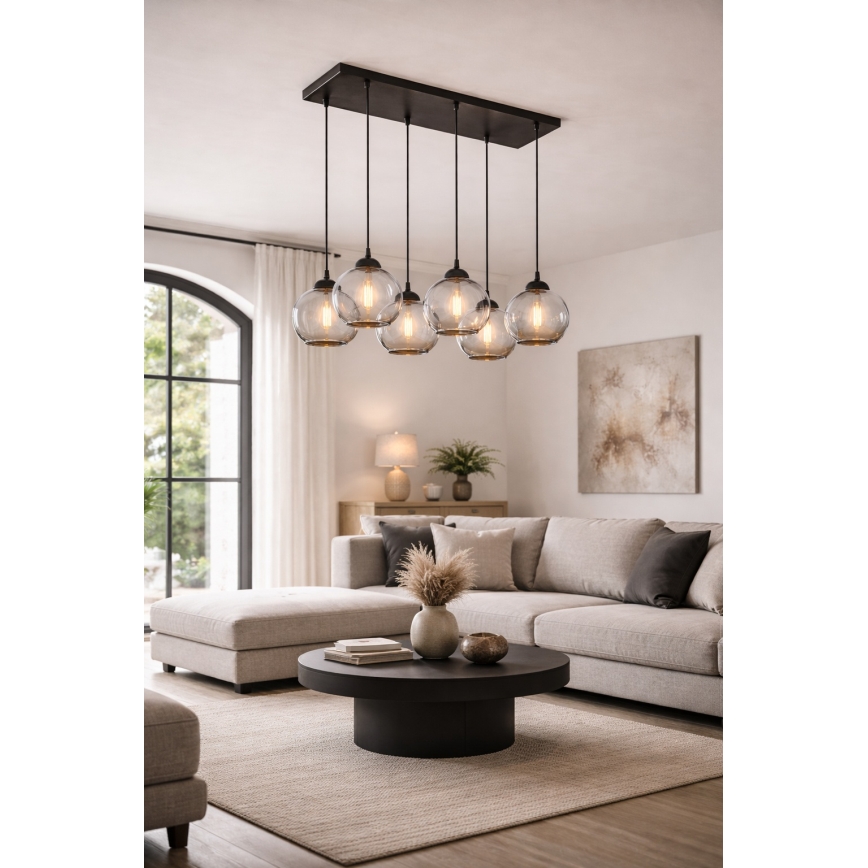Brilagi - Κρεμαστό φωτιστικό με καλώδιο DIOR 6xE27/60W/230V μαύρο/καπνιστό γκρι