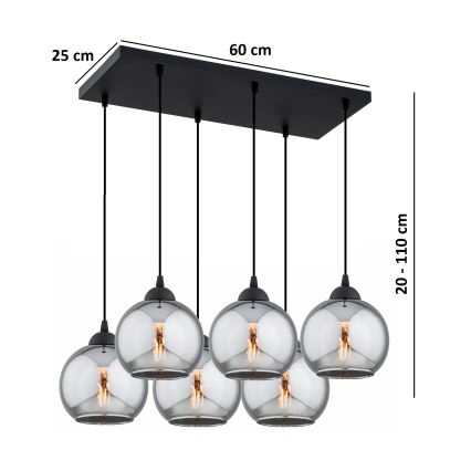 Brilagi - Κρεμαστό φωτιστικό με καλώδιο DIOR 6xE27/60W/230V μαύρο/καπνιστό γκρι
