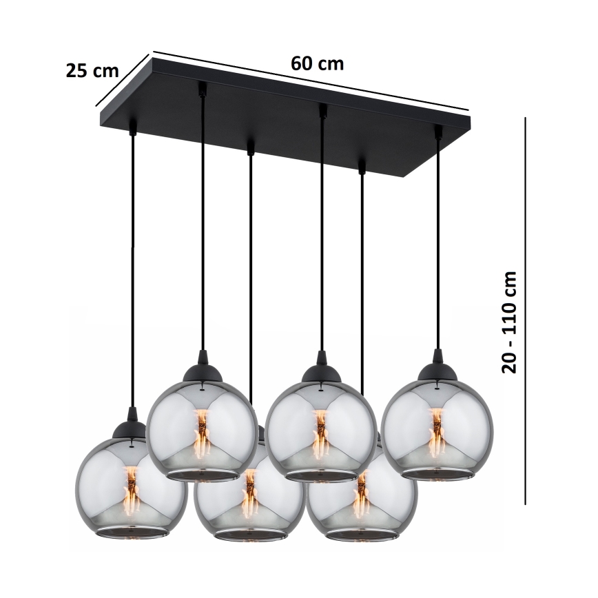 Brilagi - Κρεμαστό φωτιστικό με καλώδιο DIOR 6xE27/60W/230V μαύρο/καπνιστό γκρι