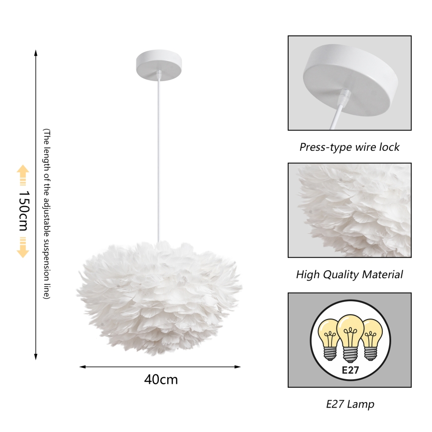 Brilagi - Κρεμαστό φωτιστικό με καλώδιο FEATHER 3xE27/40W/230V, Ø 40 cm, λευκό