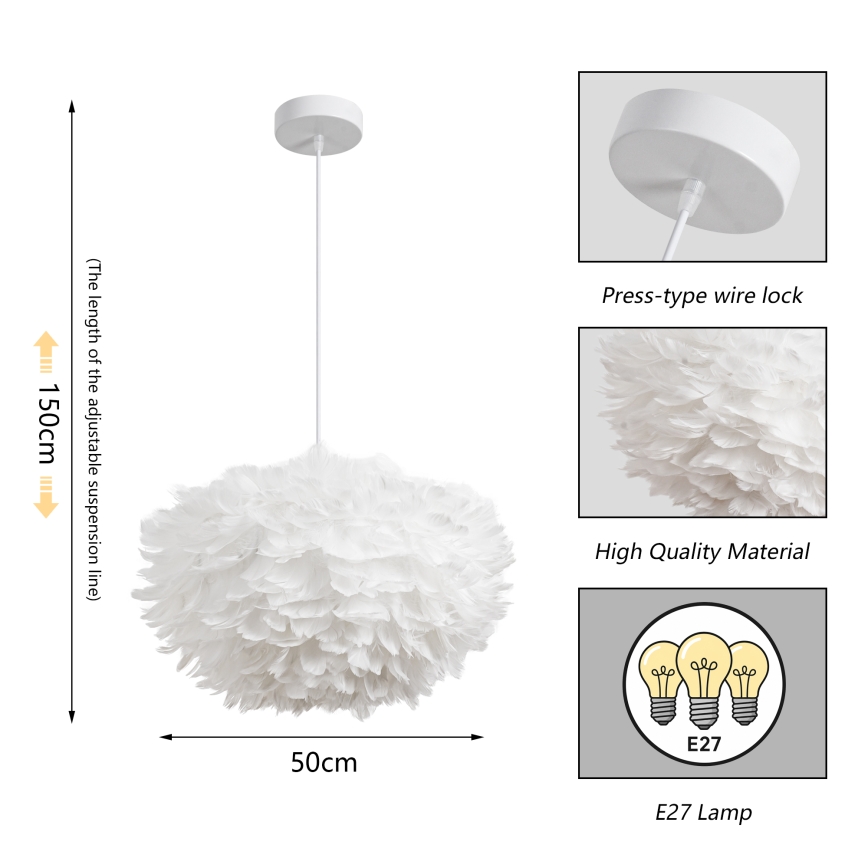 Brilagi - Κρεμαστό φωτιστικό με καλώδιο FEATHER 3xE27/40W/230V Ø 50 cm λευκό