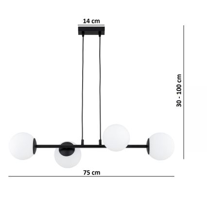 Brilagi - Κρεμαστό φωτιστικό με καλώδιο MILO 4xE27/60W/230V μαύρο