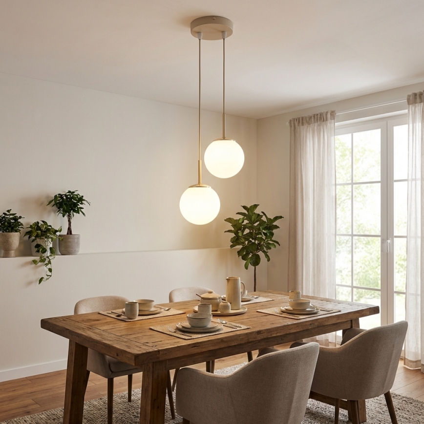 Brilagi - Κρεμαστό φωτιστικό με καλώδιο MILO ECRU 2xE27/60W/230V μπεζ/χρυσό