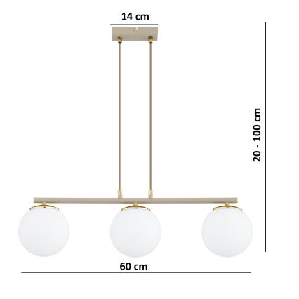 Brilagi - Κρεμαστό φωτιστικό με καλώδιο MILO ECRU 3xE27/60W/230V μπεζ/χρυσό
