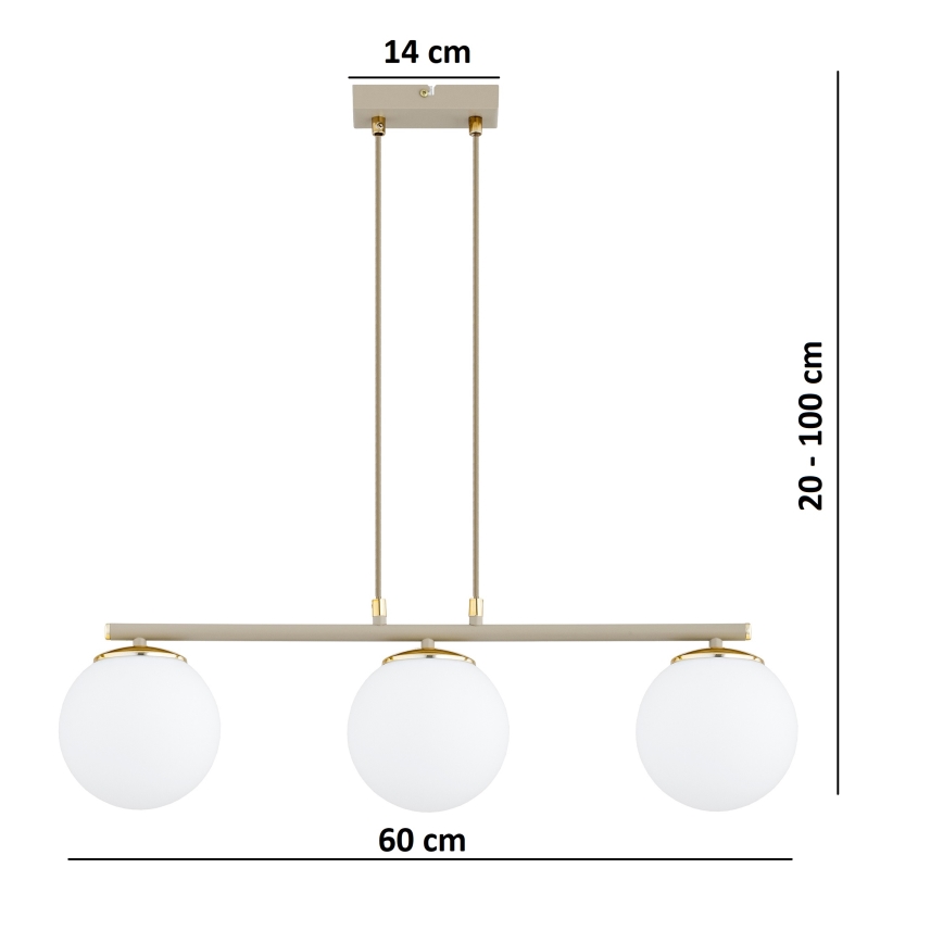 Brilagi - Κρεμαστό φωτιστικό με καλώδιο MILO ECRU 3xE27/60W/230V μπεζ/χρυσό