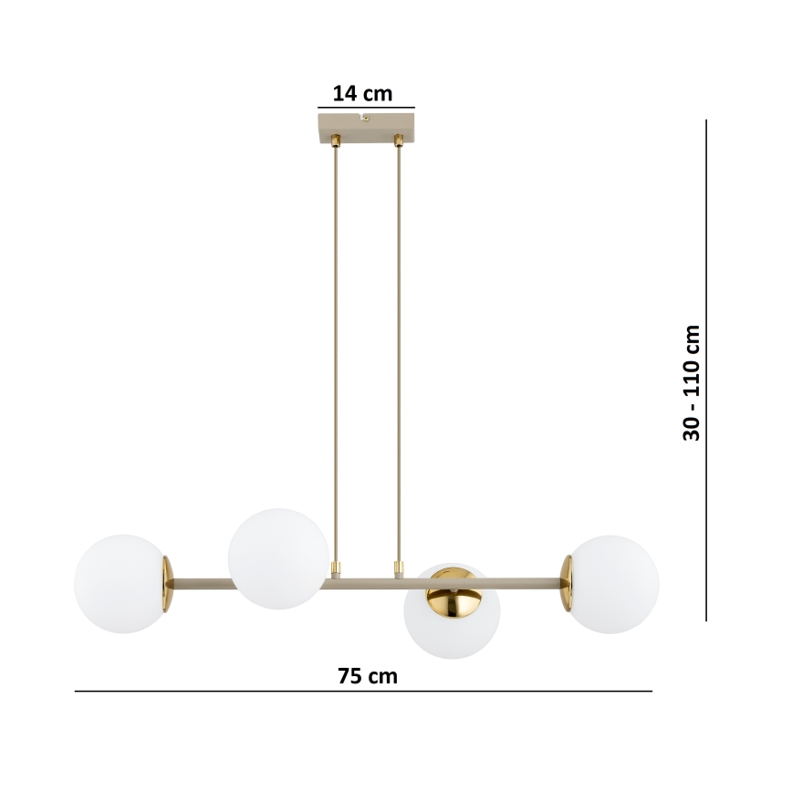 Brilagi - Κρεμαστό φωτιστικό με καλώδιο MILO ECRU 4xE27/60W/230V μπεζ/χρυσό