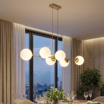 Brilagi - Κρεμαστό φωτιστικό με καλώδιο MILO ECRU 6xE27/60W/230V μπεζ/χρυσό