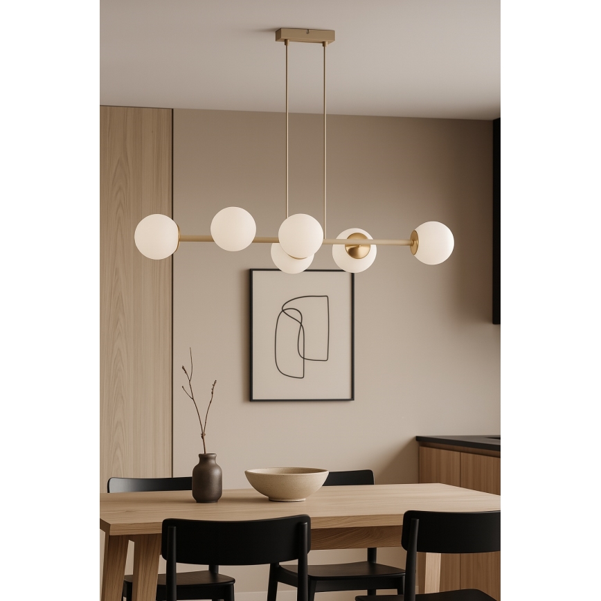 Brilagi - Κρεμαστό φωτιστικό με καλώδιο MILO ECRU 6xE27/60W/230V μπεζ/χρυσό