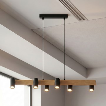 Brilagi - Κρεμαστό φωτιστικό με καλώδιο SELE 6xGU10/30W/230V μαύρο/φινίρισμα δρυός