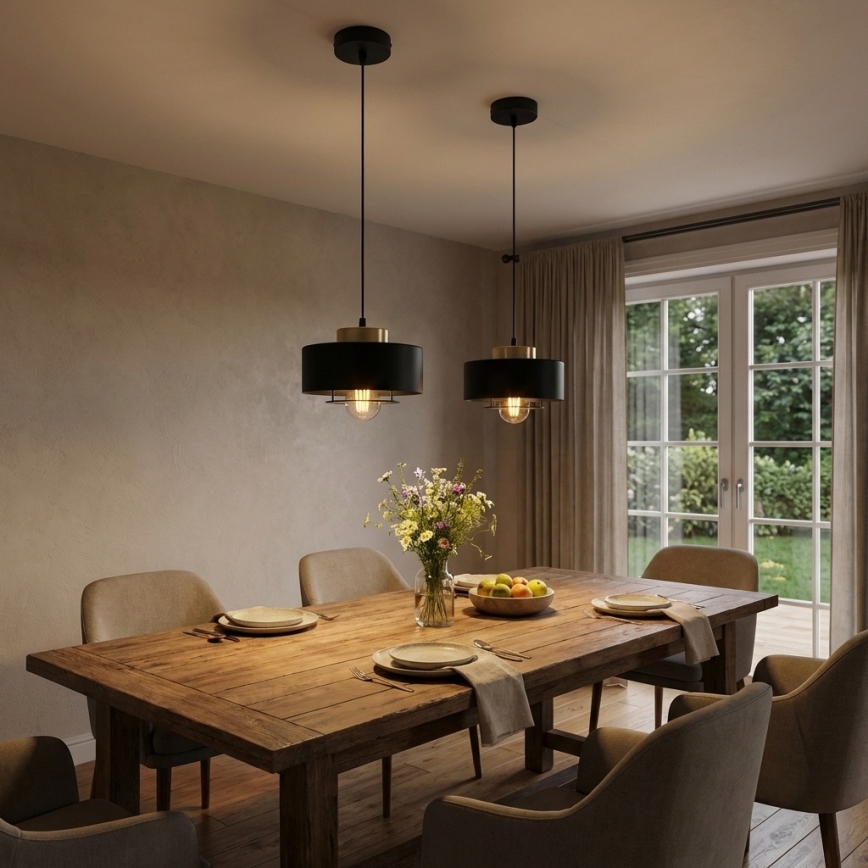 Brilagi - Κρεμαστό φωτιστικό με καλώδιο SPRING 1xE27/60W/230V Ø 20 cm μαύρο/χρυσό