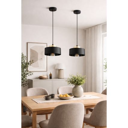 Brilagi - Κρεμαστό φωτιστικό με καλώδιο SPRING 1xE27/60W/230V Ø 20 cm μαύρο/χρυσό