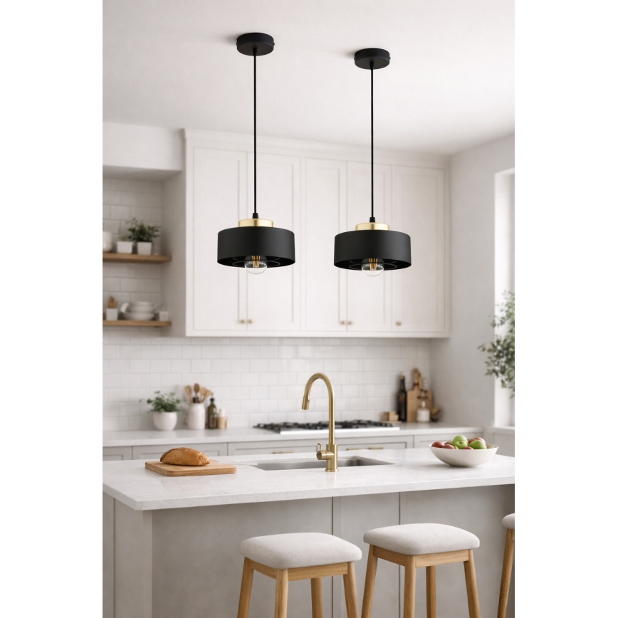 Brilagi - Κρεμαστό φωτιστικό με καλώδιο SPRING 1xE27/60W/230V Ø 20 cm μαύρο/χρυσό