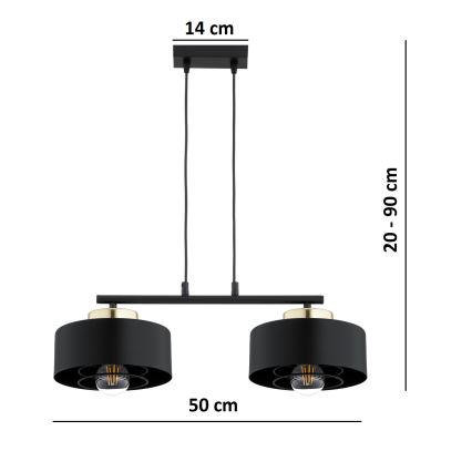 Brilagi - Κρεμαστό φωτιστικό με καλώδιο SPRING 2xE27/60W/230V μαύρο/χρυσό