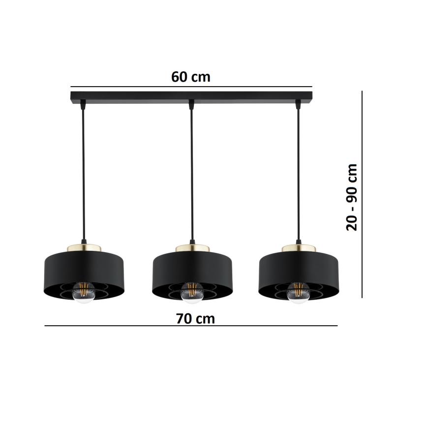 Brilagi - Κρεμαστό φωτιστικό με καλώδιο SPRING 3xE27/60W/230V μαύρο/χρυσό