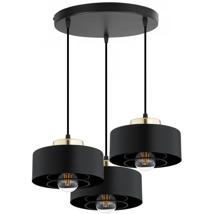 Brilagi - Κρεμαστό φωτιστικό με καλώδιο SPRING 3xE27/60W/230V μαύρο/χρυσό