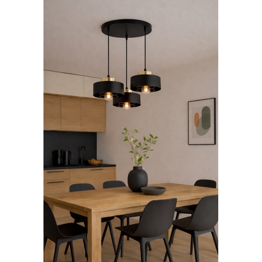 Brilagi - Κρεμαστό φωτιστικό με καλώδιο SPRING 3xE27/60W/230V μαύρο/χρυσό