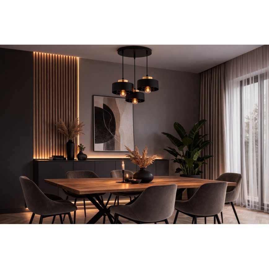 Brilagi - Κρεμαστό φωτιστικό με καλώδιο SPRING 3xE27/60W/230V μαύρο/χρυσό
