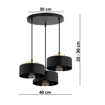 Brilagi - Κρεμαστό φωτιστικό με καλώδιο SPRING 3xE27/60W/230V μαύρο/χρυσό