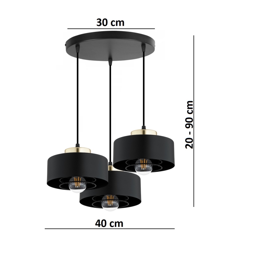 Brilagi - Κρεμαστό φωτιστικό με καλώδιο SPRING 3xE27/60W/230V μαύρο/χρυσό