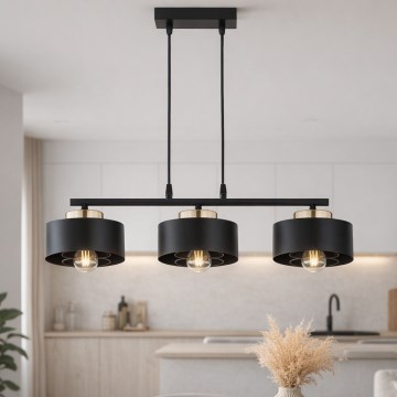 Brilagi - Κρεμαστό φωτιστικό με καλώδιο SPRING 3xE27/60W/230V μαύρο/χρυσό
