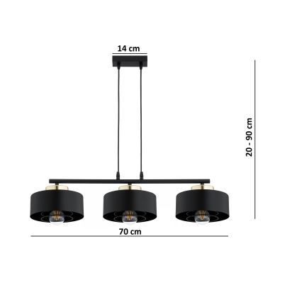 Brilagi - Κρεμαστό φωτιστικό με καλώδιο SPRING 3xE27/60W/230V μαύρο/χρυσό