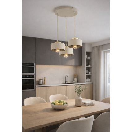 Brilagi - Κρεμαστό φωτιστικό με καλώδιο SPRING 3xE27/60W/230V μπεζ/χρυσό
