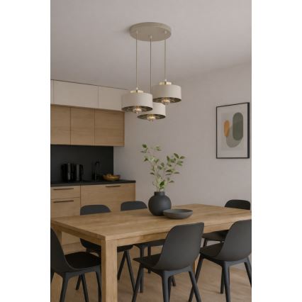 Brilagi - Κρεμαστό φωτιστικό με καλώδιο SPRING 3xE27/60W/230V μπεζ/χρυσό