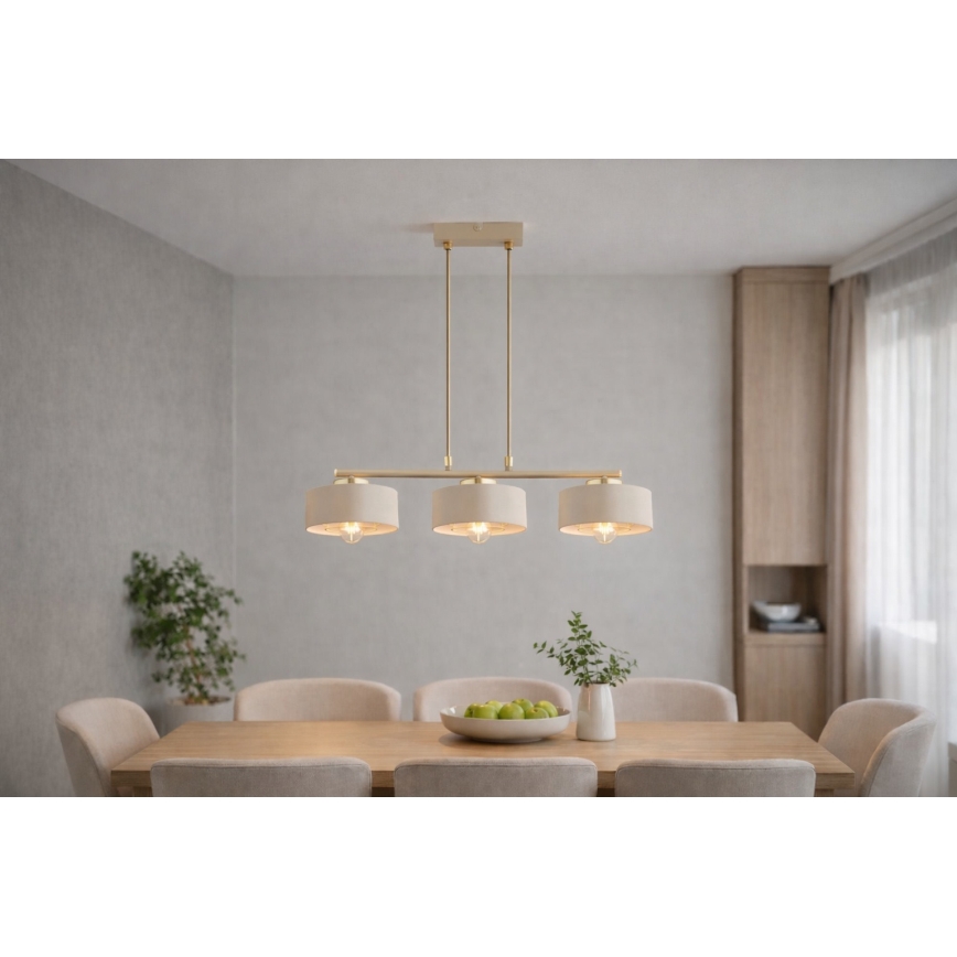 Brilagi - Κρεμαστό φωτιστικό με καλώδιο SPRING 3xE27/60W/230V μπεζ/χρυσό