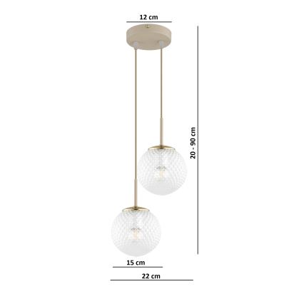 Brilagi - Κρεμαστό φωτιστικό με καλώδιο STELLA 2xE27/60W/230V μπεζ/χρυσό
