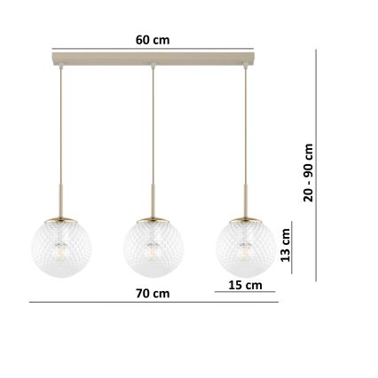 Brilagi - Κρεμαστό φωτιστικό με καλώδιο STELLA 3xE27/60W/230V μπεζ/χρυσό
