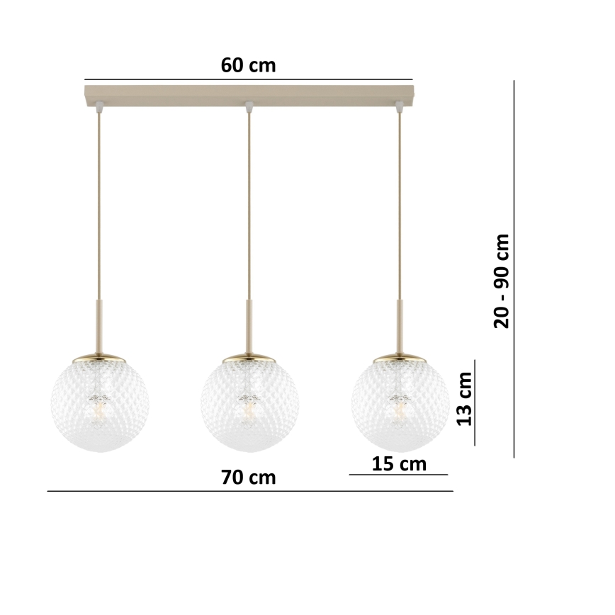 Brilagi - Κρεμαστό φωτιστικό με καλώδιο STELLA 3xE27/60W/230V μπεζ/χρυσό