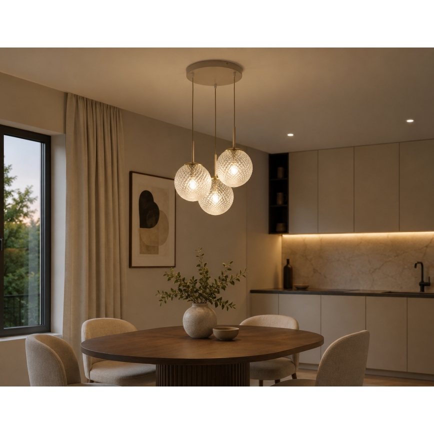 Brilagi - Κρεμαστό φωτιστικό με καλώδιο STELLA 3xE27/60W/230V μπεζ/χρυσό