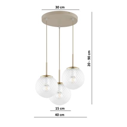 Brilagi - Κρεμαστό φωτιστικό με καλώδιο STELLA 3xE27/60W/230V μπεζ/χρυσό