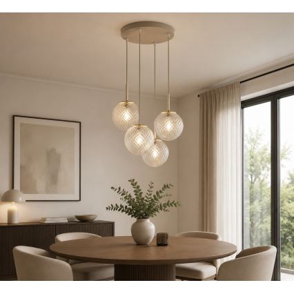 Brilagi - Κρεμαστό φωτιστικό με καλώδιο STELLA 4xE27/60W/230V μπεζ/χρυσό