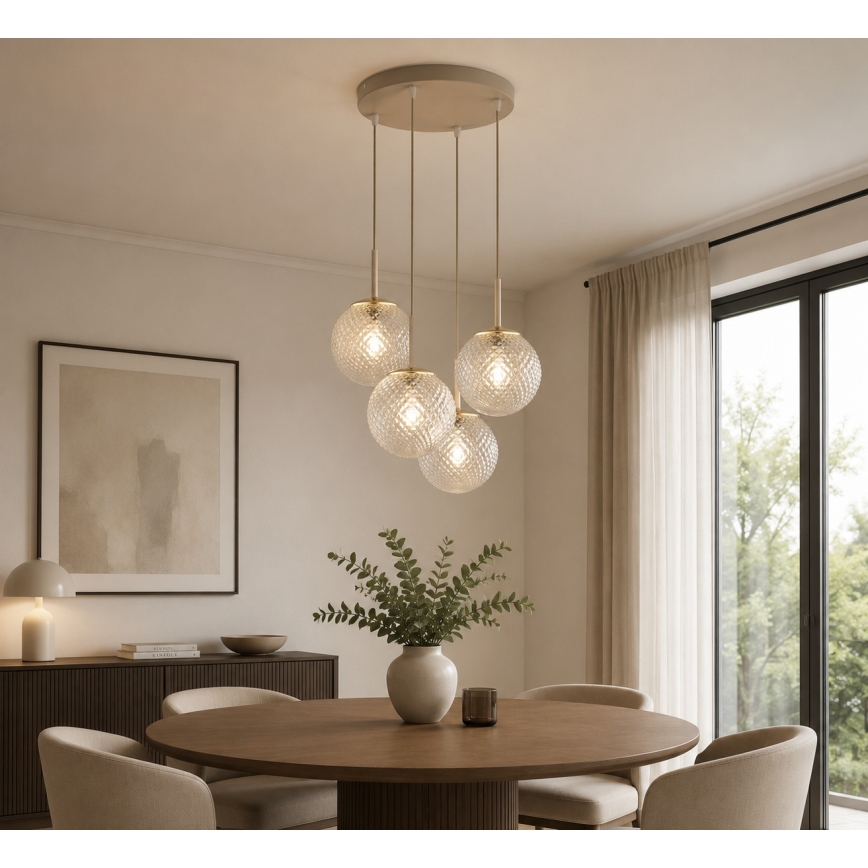 Brilagi - Κρεμαστό φωτιστικό με καλώδιο STELLA 4xE27/60W/230V μπεζ/χρυσό