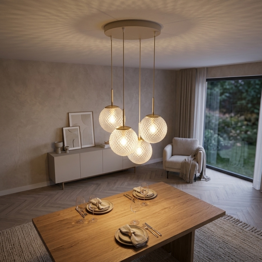 Brilagi - Κρεμαστό φωτιστικό με καλώδιο STELLA 4xE27/60W/230V μπεζ/χρυσό