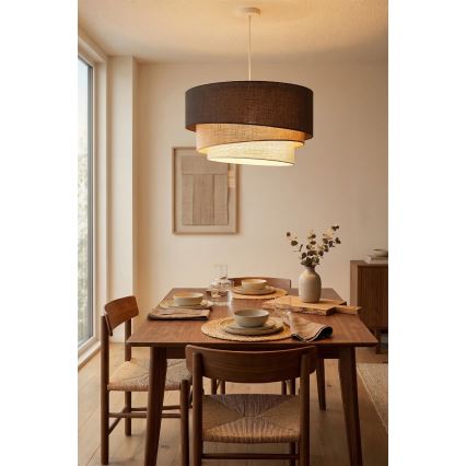 Brilagi - Κρεμαστό φωτιστικό με καλώδιο TRIO 3xE27/60W/230V Ø 60 cm καφέ/μπεζ/λευκό