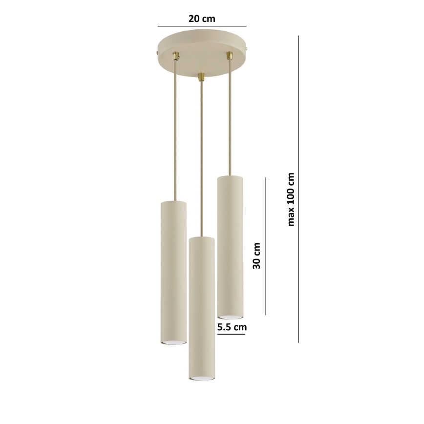 Brilagi - Κρεμαστό φωτιστικό με καλώδιο TUBE 3xGU10/15W/230V μπεζ/χρυσό