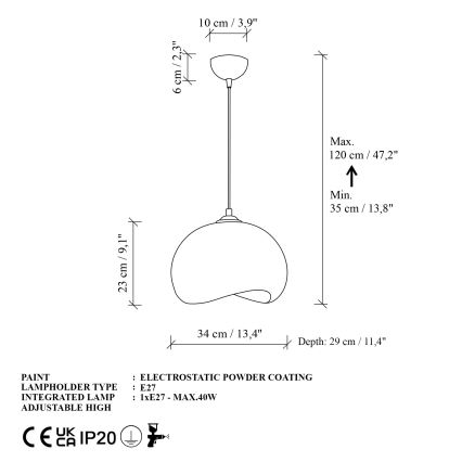 Brilagi - Κρεμαστό φωτιστικό με καλώδιο WABI SABI, 1xE27/40W/230V, Ø 34 cm, λευκό