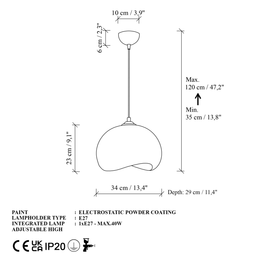 Brilagi - Κρεμαστό φωτιστικό με καλώδιο WABI SABI, 1xE27/40W/230V, Ø 34 cm, λευκό