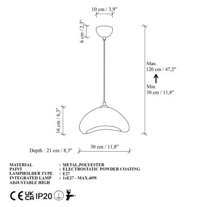 Brilagi - Κρεμαστό φωτιστικό με καλώδιο WABI SABI 1xE27/40W/230V, διάμ. 30 εκ., λευκό