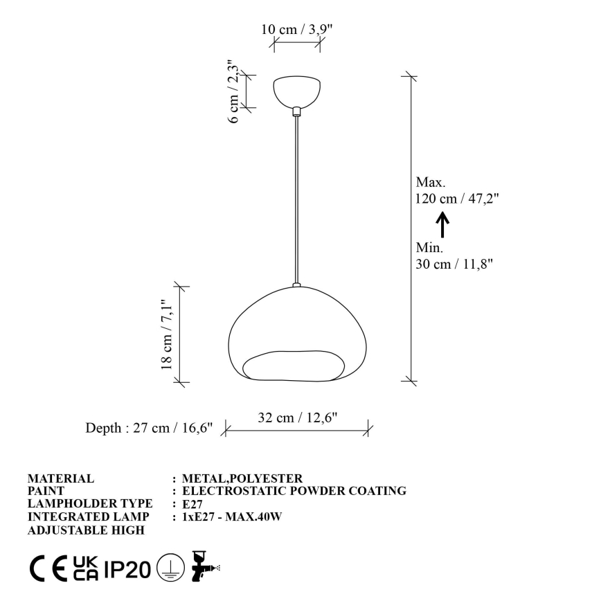 Brilagi - Κρεμαστό φωτιστικό με καλώδιο WABI SABI 1xE27/40W/230V διάμ. 32 cm λευκό