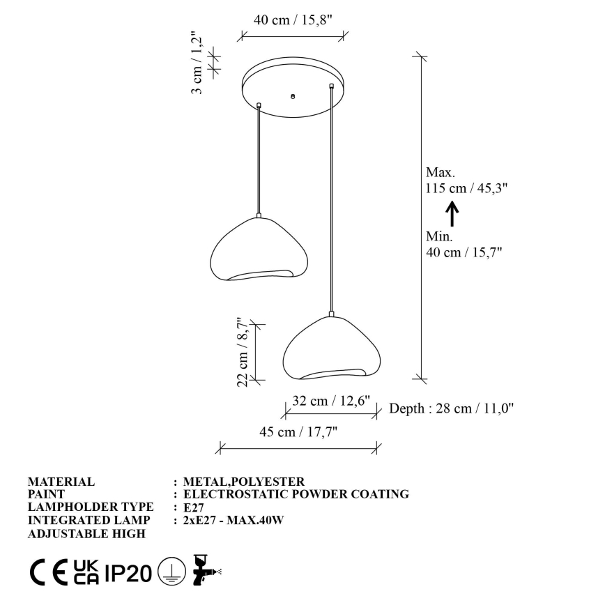 Brilagi - Κρεμαστό φωτιστικό με καλώδιο WABI SABI 2xE27/40W/230V, Ø 45 εκ., λευκό