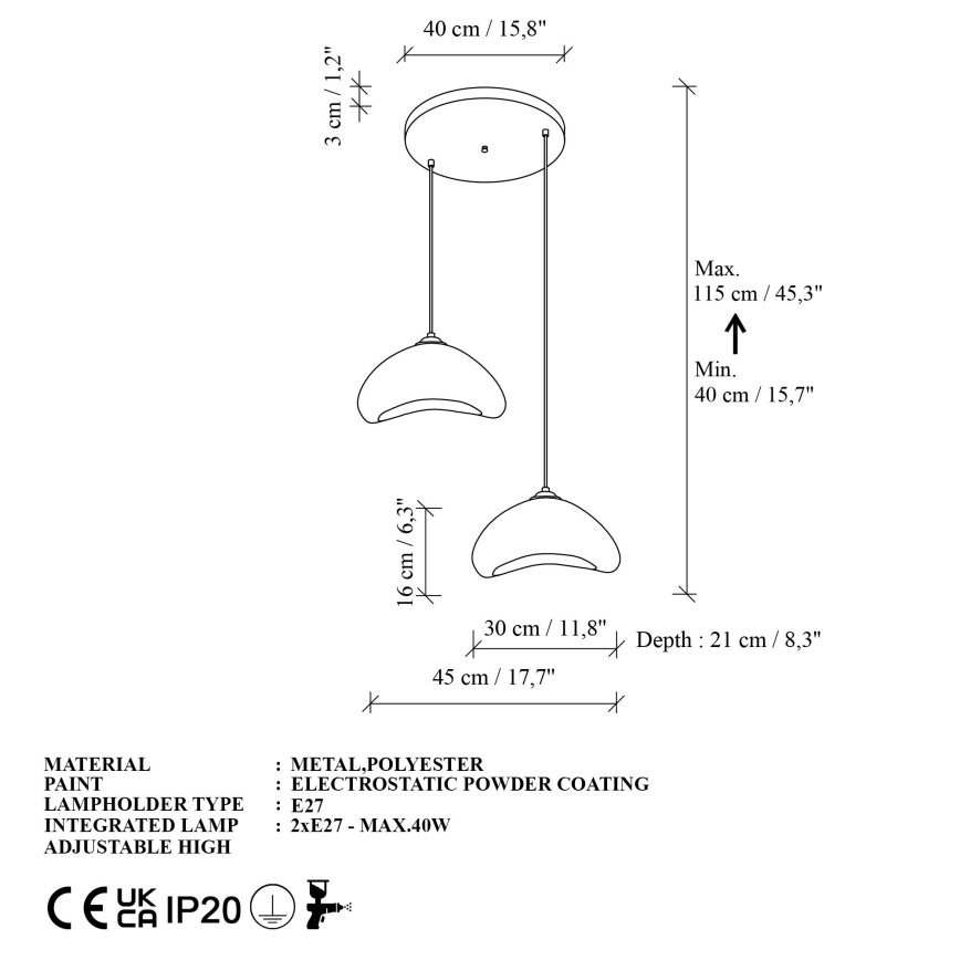 Brilagi - Κρεμαστό φωτιστικό με καλώδιο WABI SABI 2xE27/40W/230V διάμ. 45 εκ. λευκό