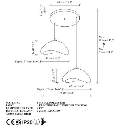 Brilagi - Κρεμαστό φωτιστικό με καλώδιο WABI SABI 2xE27/40W/230V, διάμετρος 74 cm, λευκό
