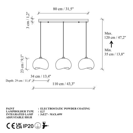 Brilagi - Κρεμαστό φωτιστικό με καλώδιο WABI SABI 3xE27/40W/230V λευκό